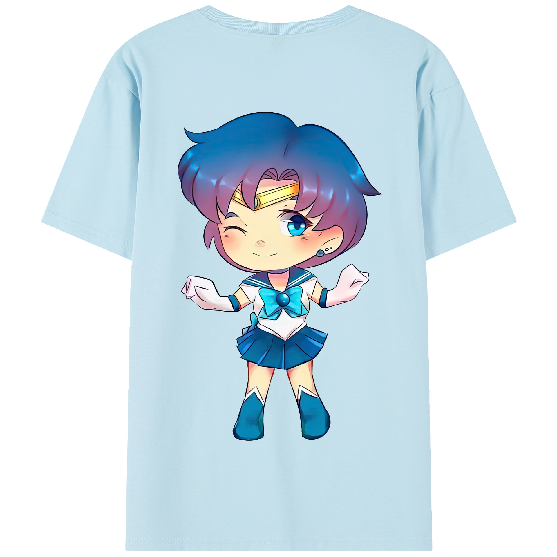 （画像用） 美少女戦士セーラームーン 水野 亜美 みずの あみ Sailor Moon Mizuno Ami 綿100％半袖Tシャツ（背面プリント）